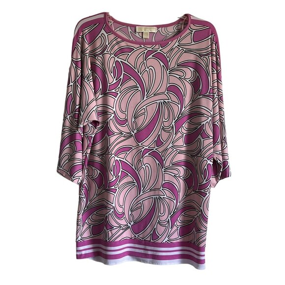 Michael Kors Womens Large Abstract Retro Pink Black Tunic/Mini Dress Boho Retro - Picture 1 of 6